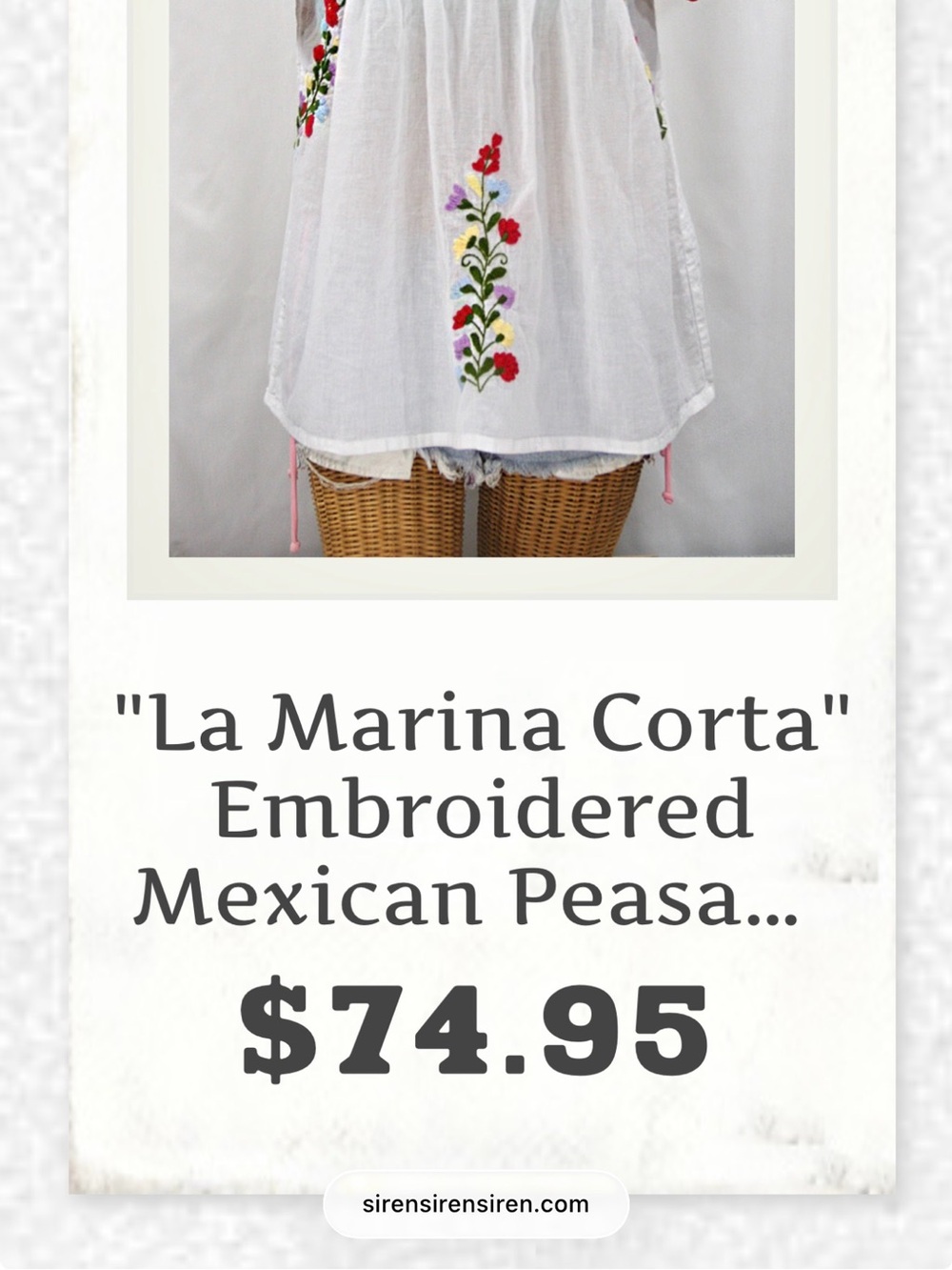 White Floral Embroidered Mexican Blouse - Picture 10 of 10